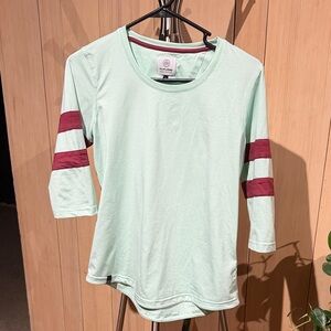 Mint Green Three-Quarter Sleeve Top with Maroon Stripes